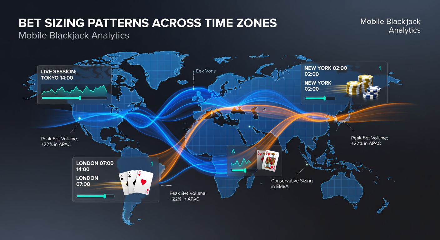 Grafiek die inzetpatronen over tijdzones in mobiele blackjack toont
