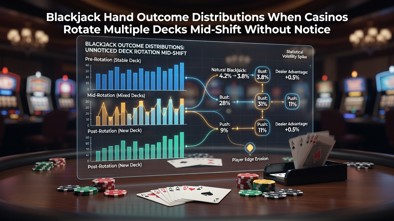 Diagram van blackjack handuitkomsten bij deck rotaties in casinos