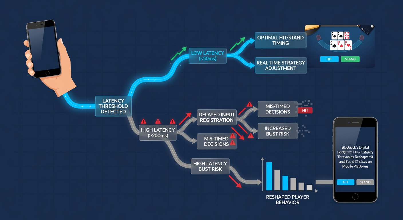 Grafiek van latency drempels en blackjack beslissingspercentages op mobiele platforms