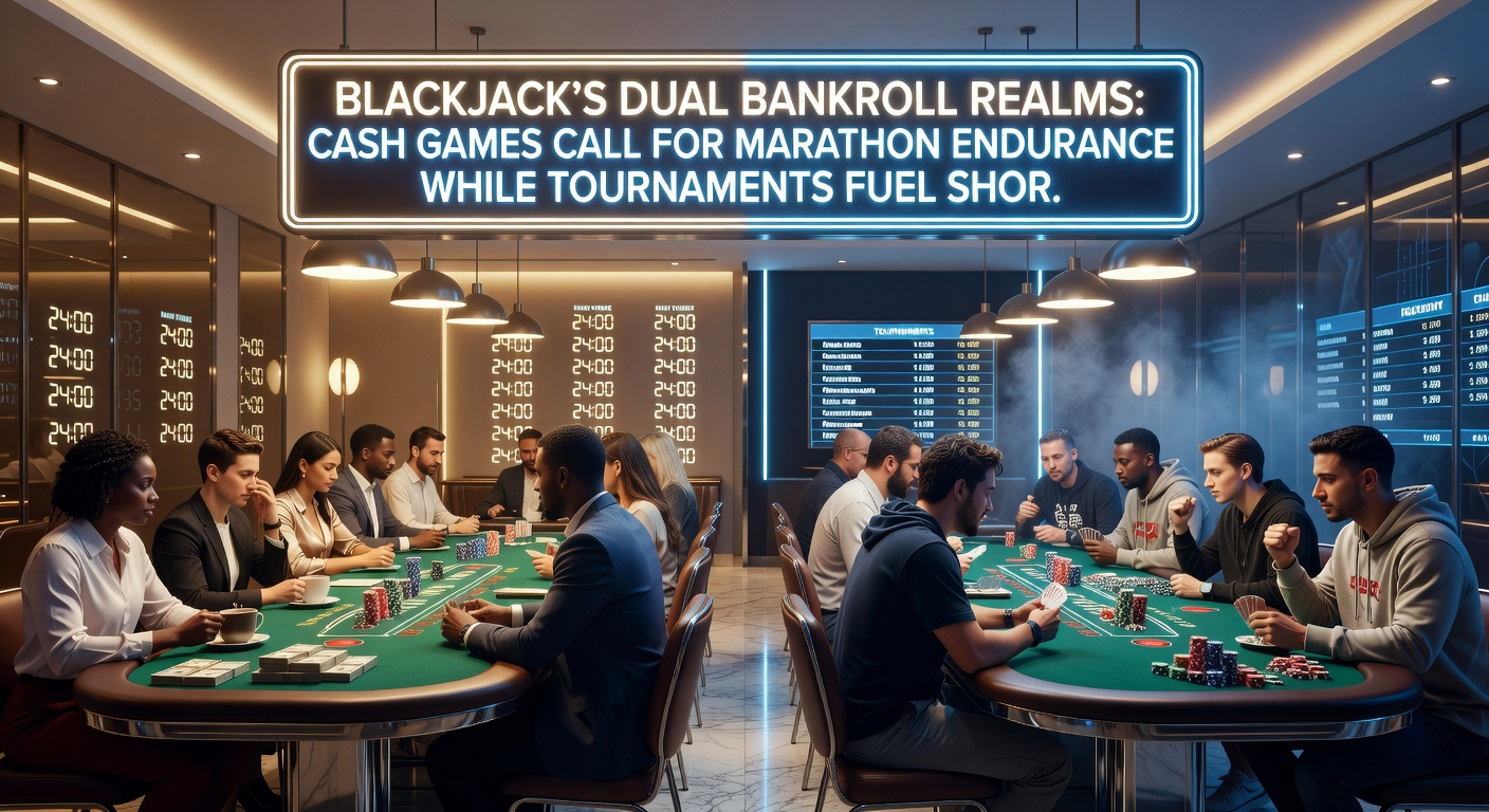 Toernooi finalist pusht agressief met grote chip stack tijdens een blackjack tournament eindfase