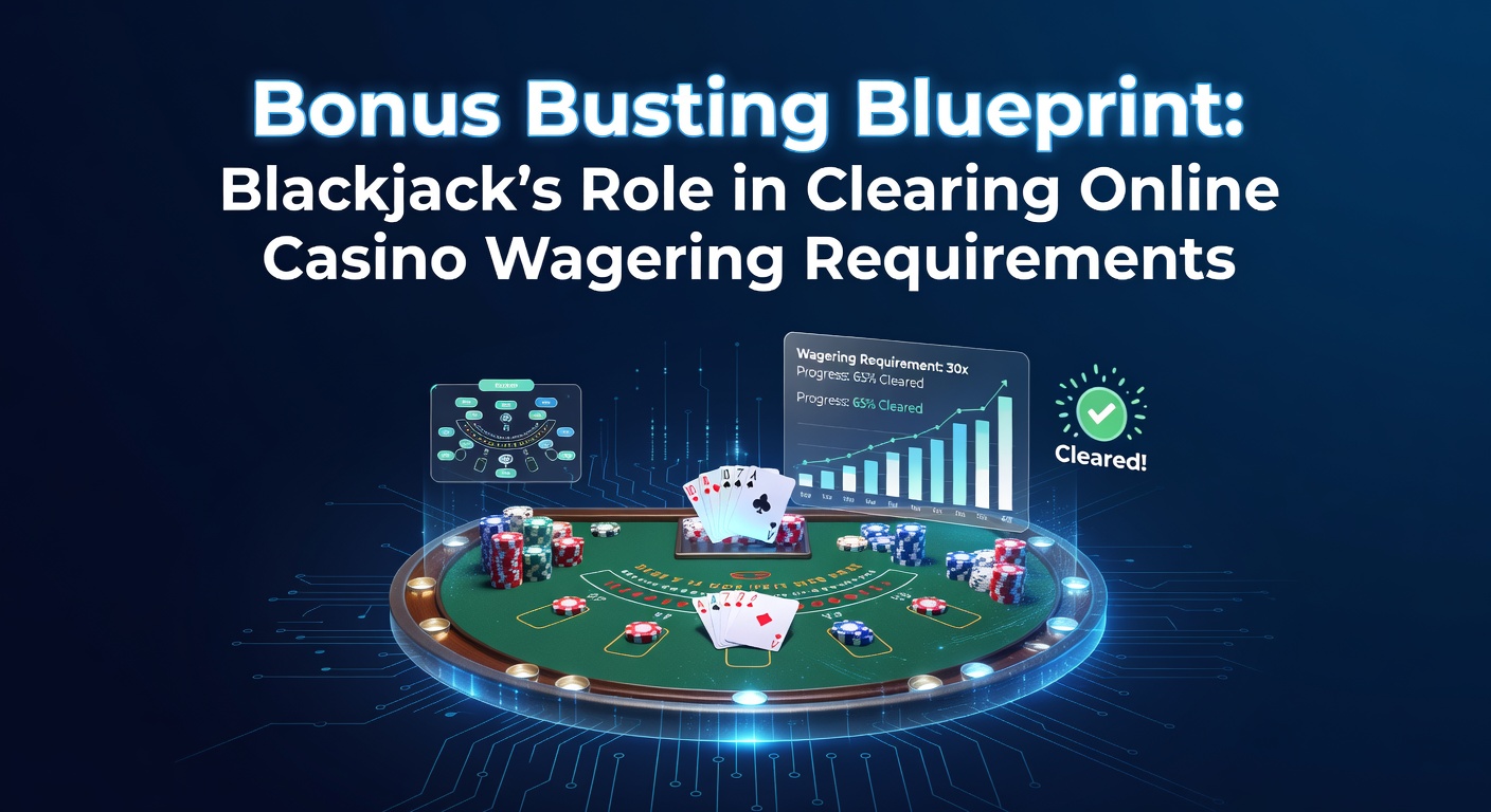 Een digitale blackjacktafel met bonusfiches en wagering meters, symboliserend de jacht op vrij te spelen gelden