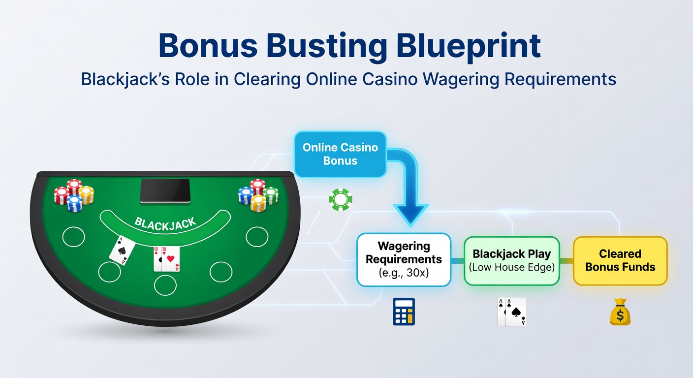 Grafiek met wagering progressiecurves voor blackjack versus slots, illustrerend snellere clearing bij lage volatiliteit