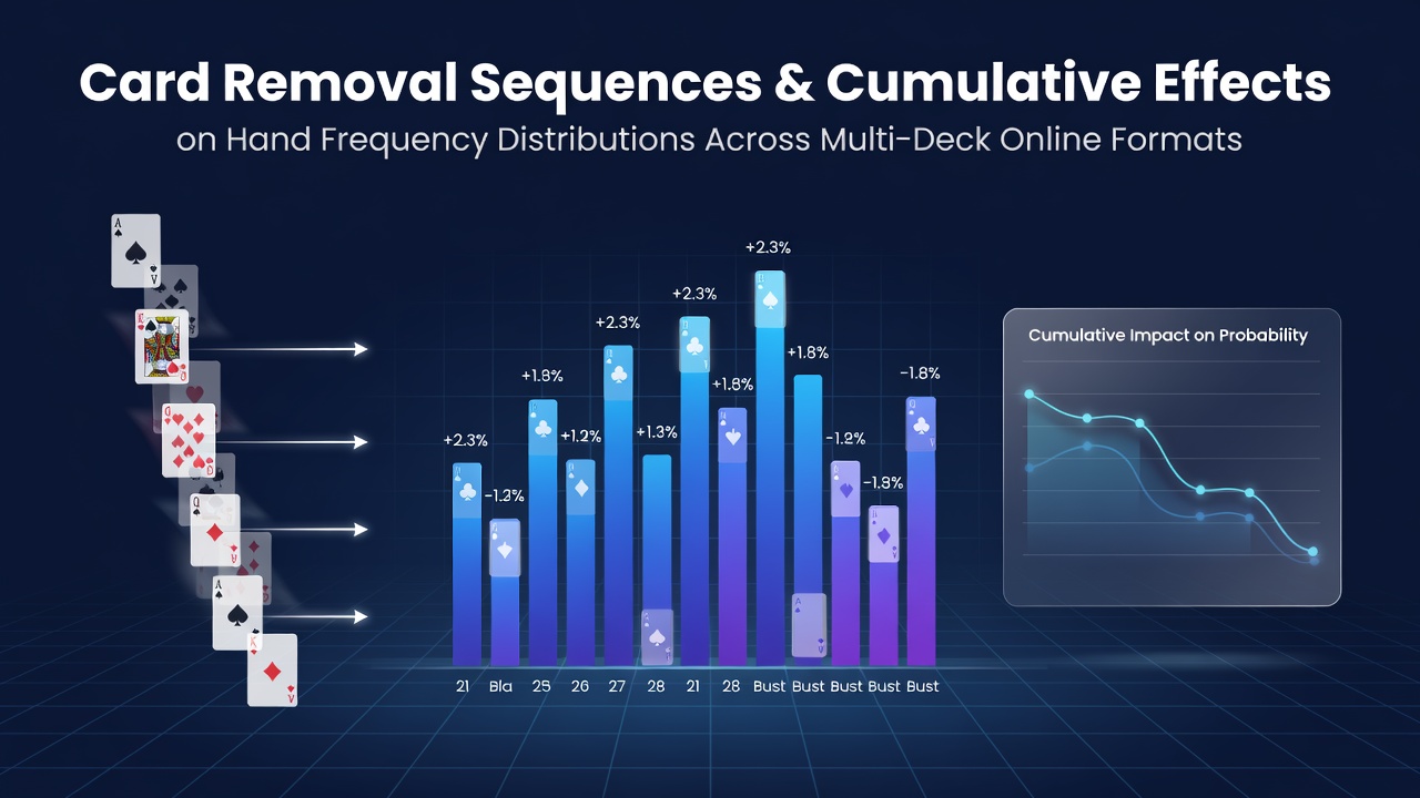 Diagram dat sequenties van kaartverwijdering illustreert in multi-deck blackjack en de effecten op handfrequenties