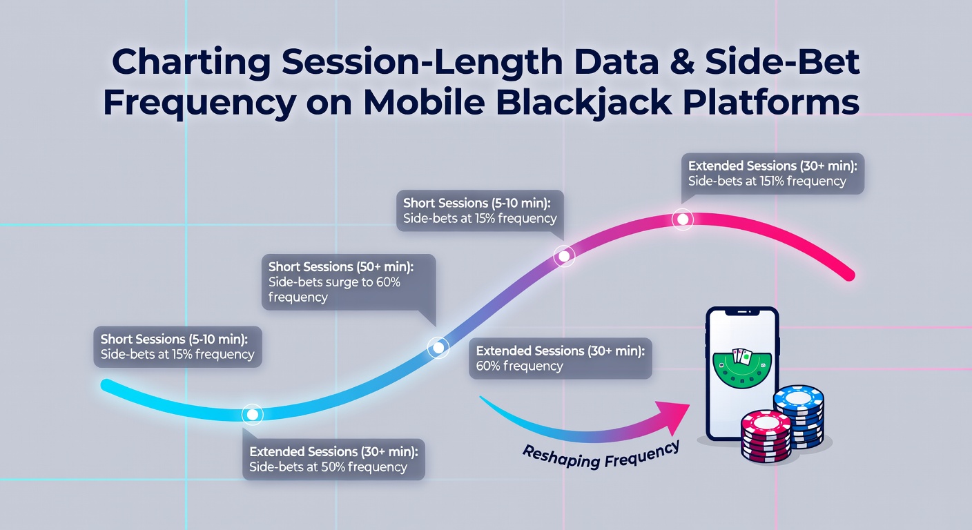 Grafiek die sessieduur relateert aan side-bet frequentie in mobiele blackjack apps