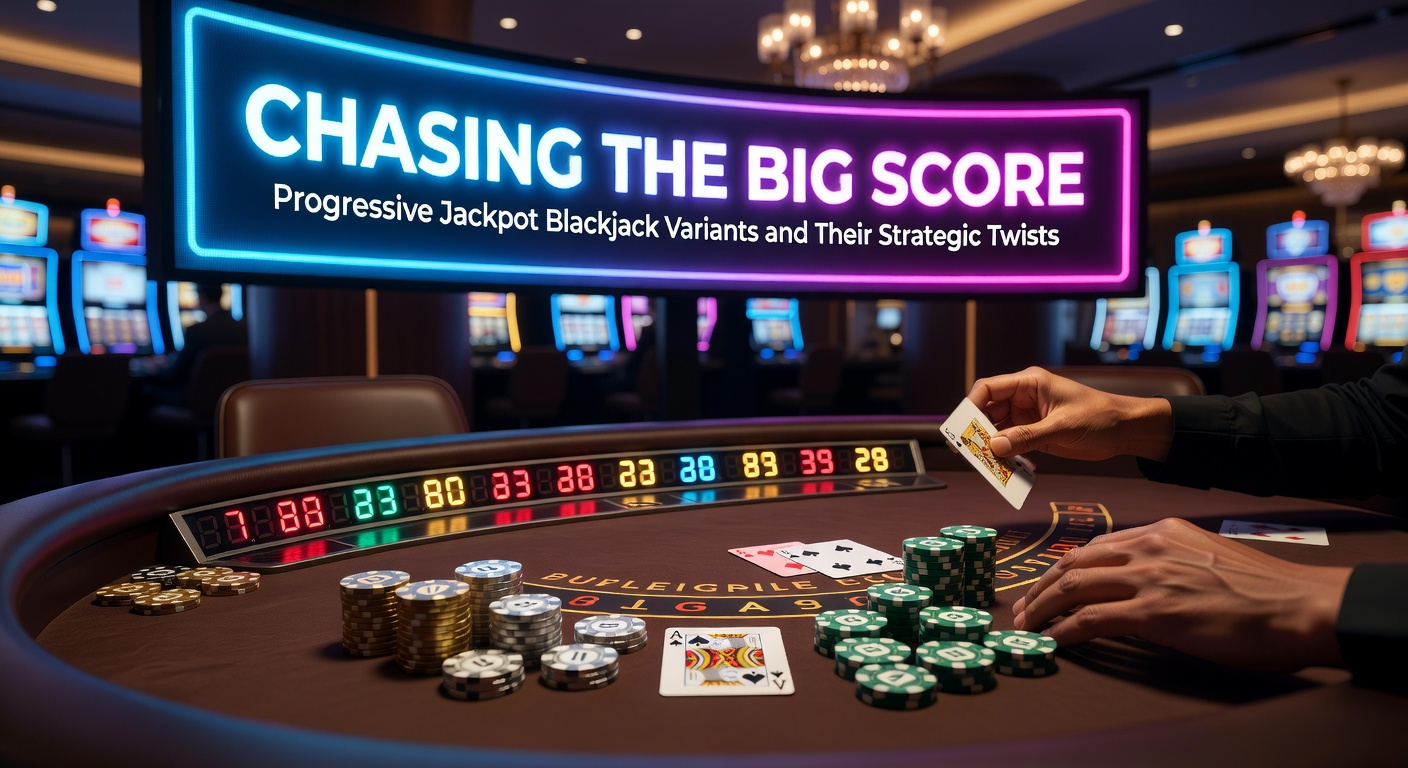 Een bruisende blackjacktafel met een gloeiende progressieve jackpotmeter die oploopt tot duizenden euro's, spelers vol spanning inzet plaatsen op de side bet