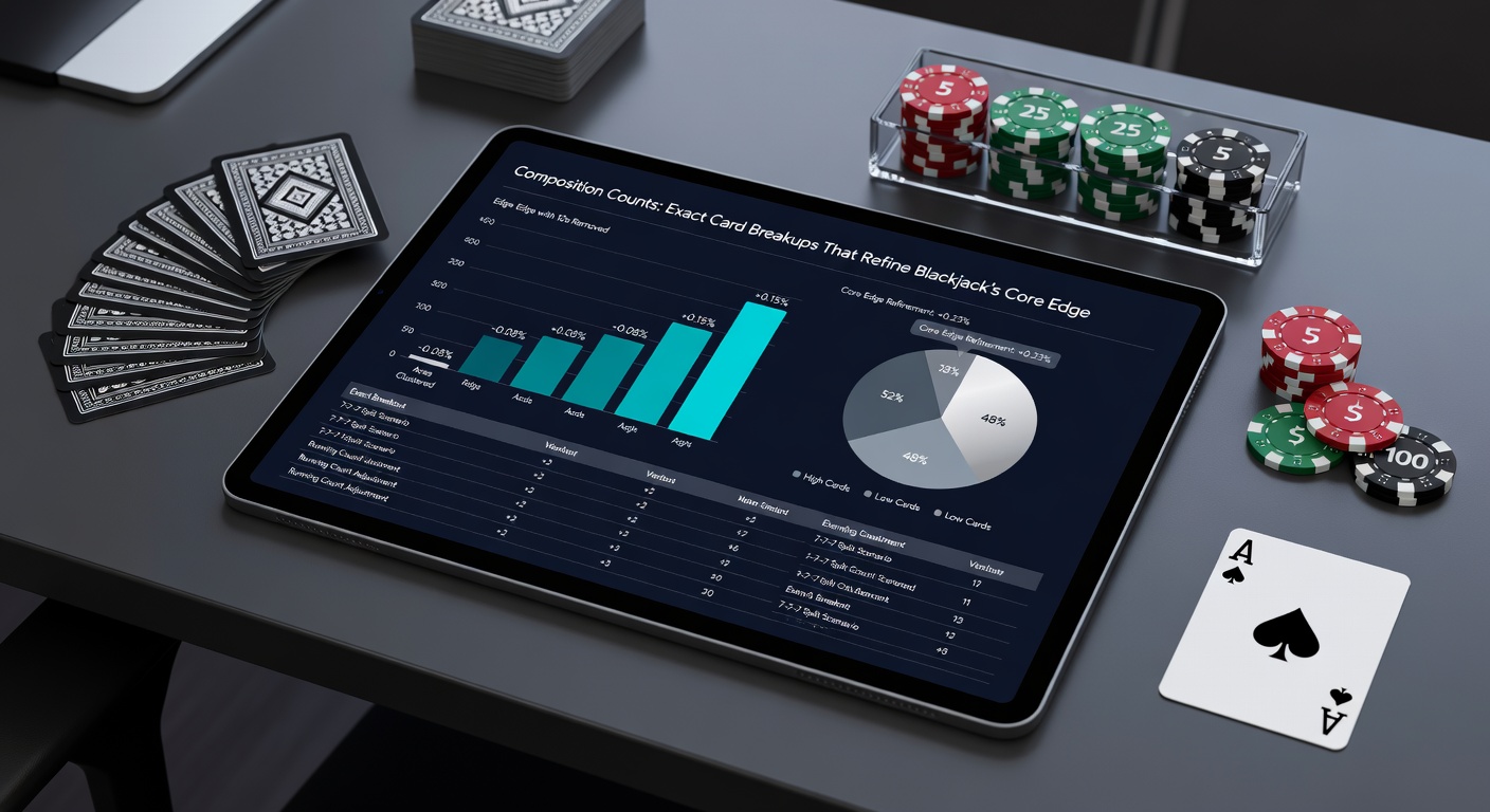 Grafiek met gedetailleerde kaartcomposities in blackjack, toonbreakouts van speler- en dealerhanden voor optimale speelbeslissingen
