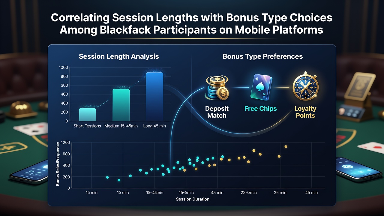 Grafiek die sessieduren correleert met bonuskeuzes in mobiel blackjack