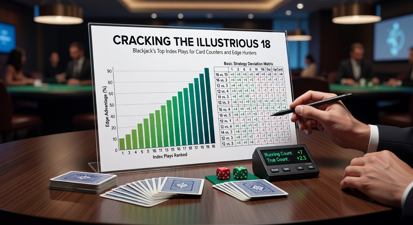 Grafiek met index plays en hun edge contribution in een Hi-Lo tellingssysteem