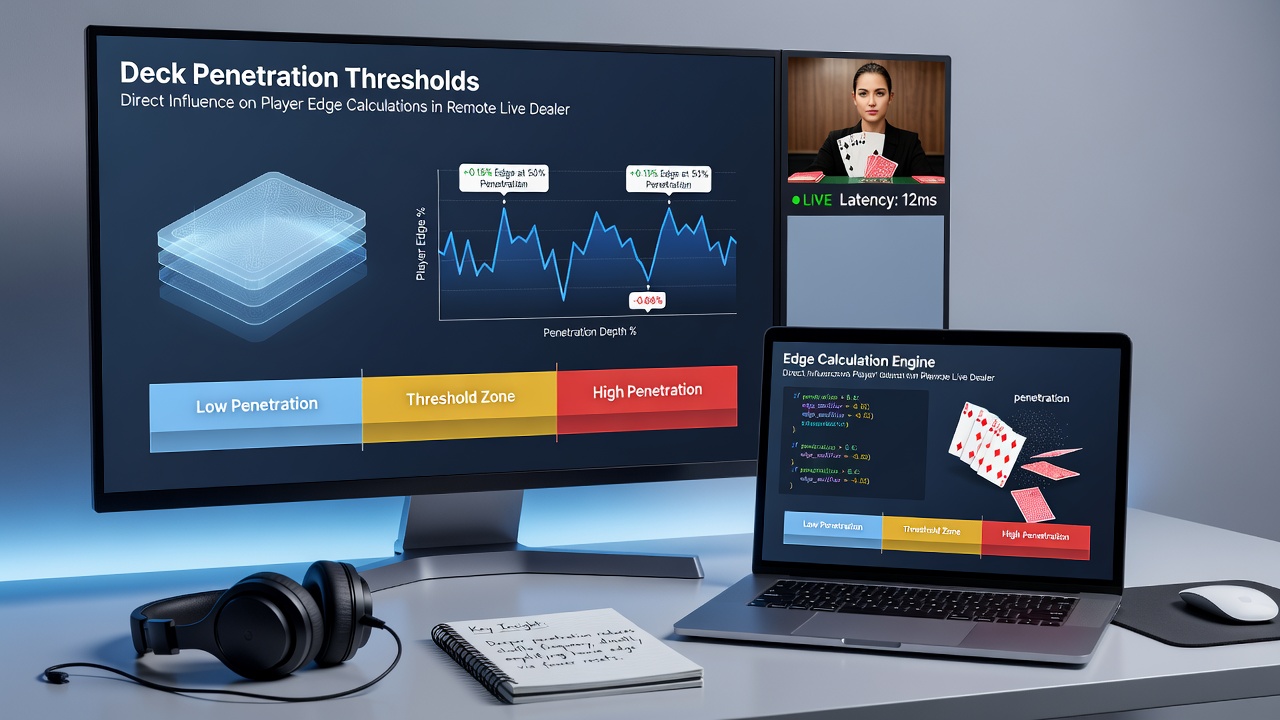 Grafiek van penetratieniveaus en speler edge fluctuaties in blackjack sessies
