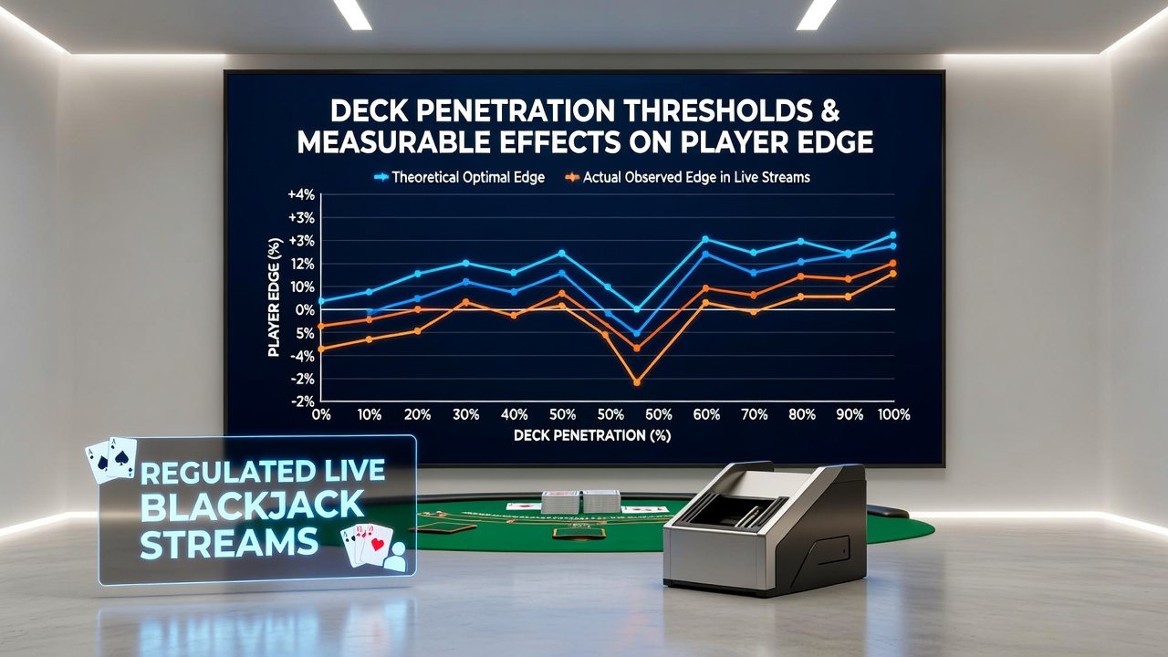 Grafiek die de relatie toont tussen deck penetration thresholds en spelersedge in live blackjack streams