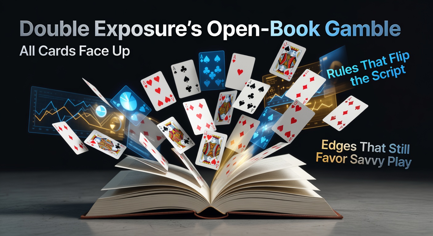 Tafel met Double Exposure Blackjack waar zowel spelers- als dealerkaarten zichtbaar zijn, met focus op de open dealerhand