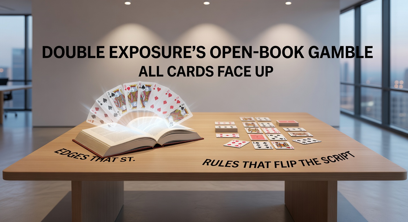 Strategische basic strategy chart voor Double Exposure Blackjack, met aanpassingen voor zichtbare dealerhanden en variërende regels