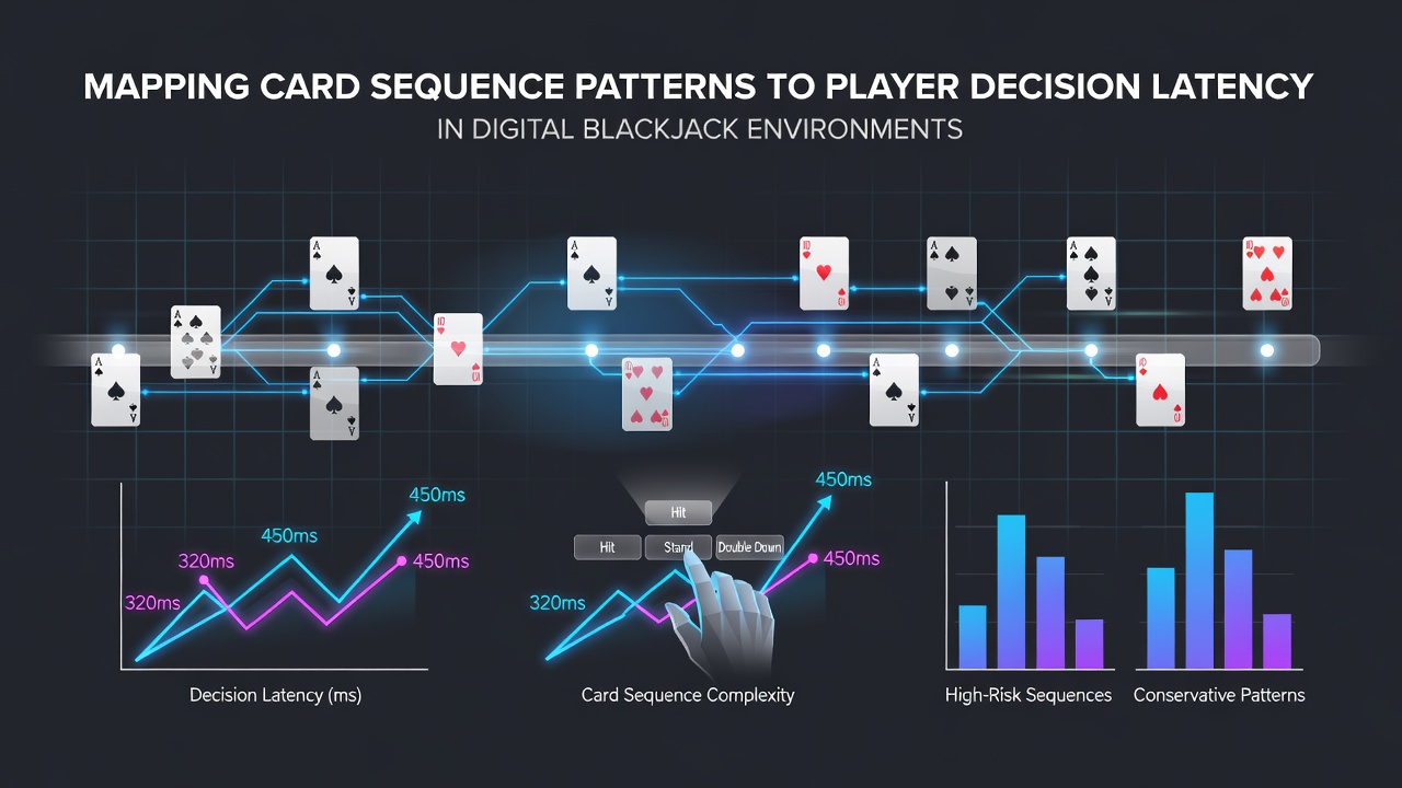 Visualisatie van kaartsequenties en beslissingslatentie in digitale blackjack interfaces