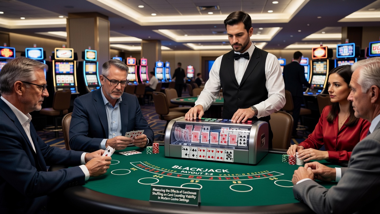 Grafiek die de afname van edge laat zien bij gebruik van continue shuffling in blackjack