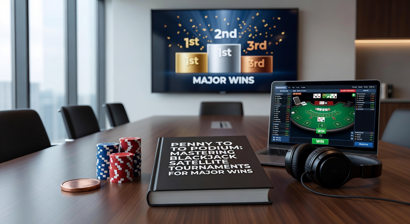 Spelers aan een blackjacktafel tijdens een intens satellettoernooi, met chips en kaarten in volle actie