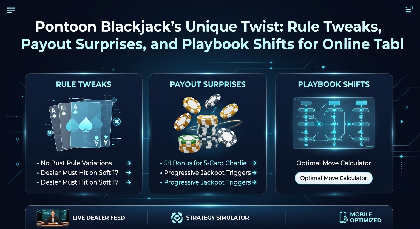 Close-up van een Pontoon hand met five-card trick en pontoon uitbetaling op een digitaal scherm