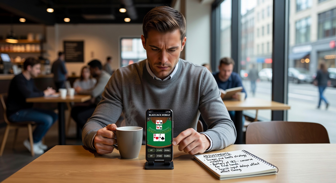 Speler bekijkt blackjack app op tablet met focus op interface beperkingen