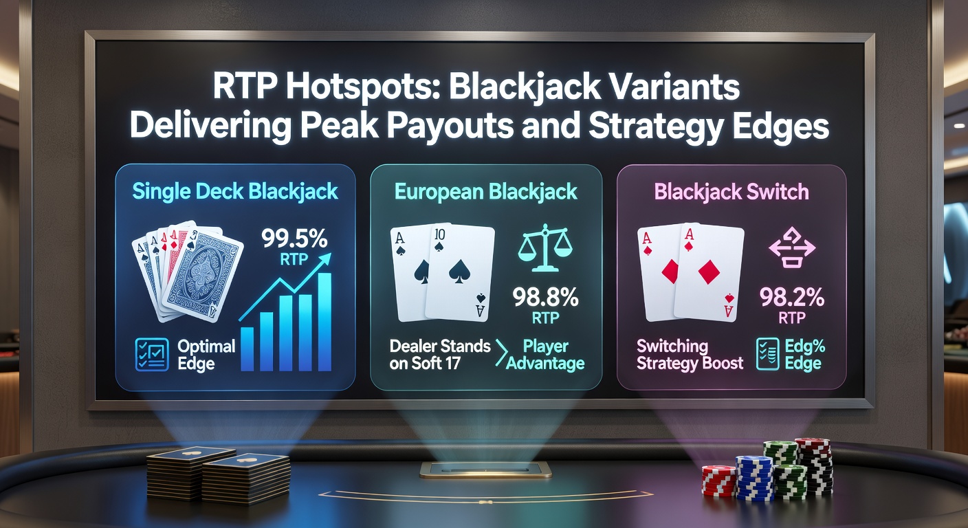 Een bruisende blackjacktafel met digitale RTP-meters die pieken tonen op varianten zoals Spanish 21 en Double Exposure, spelers geconcentreerd om chips en kaarten heen