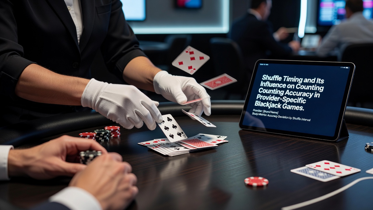 Illustratie van shuffle timing in blackjack spellen met kaarten en dealer