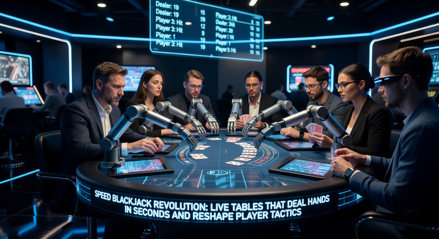 Live speed blackjack tafel met snelle deal en spelers in actie